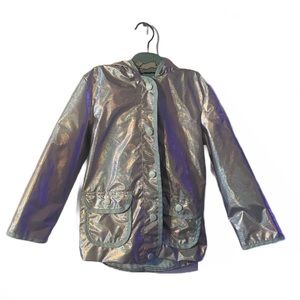 Cat and Jack Girl's Silver Metallic Rain Snap Button Up Jacket